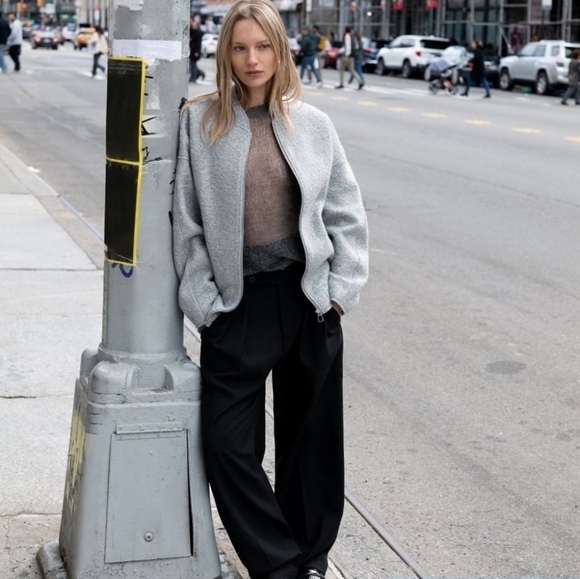 Zara Boucle Bomber Jacket Blogger Coat Size XS in Light Gray - Picture 2 of 16